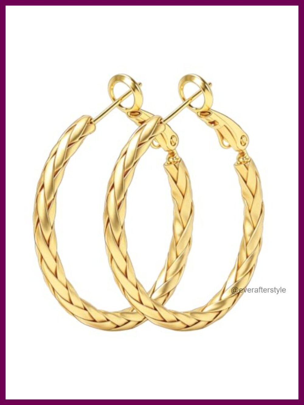 14K Gold Plated Braided Twisted Hoop Earrings Women Snap Closure